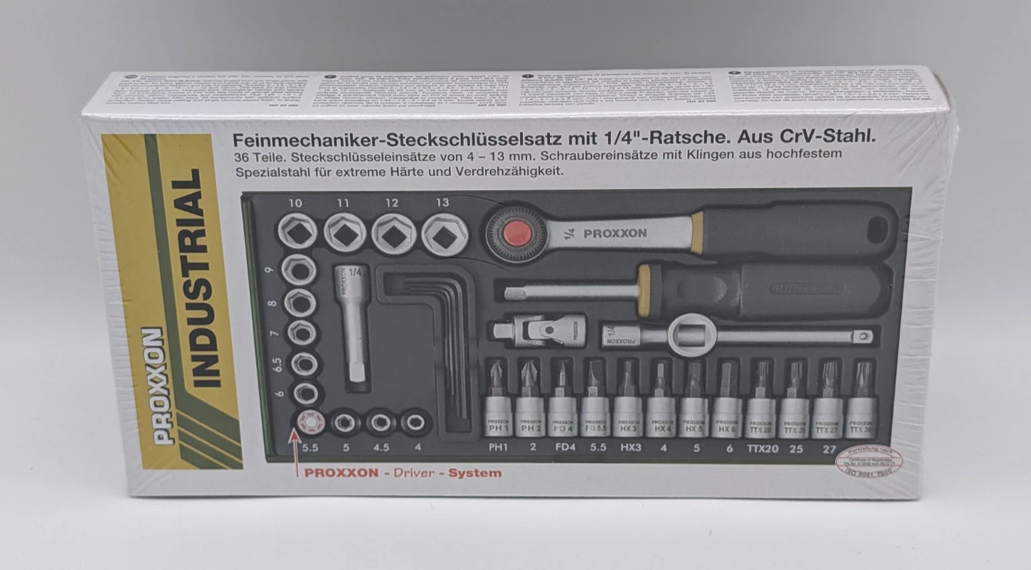 Proxxon Steckschlüsselsatz 1/4 Zoll inkl. Werkzeugbox, 36-tlg. - 23080 NEU